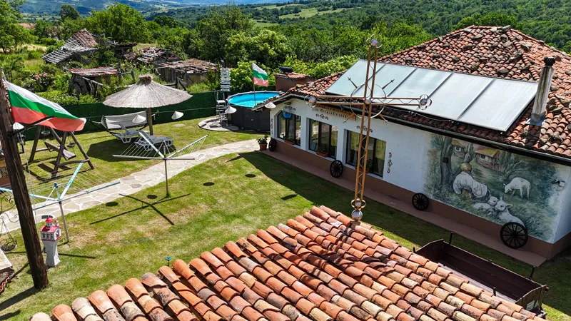 One of the houses and the courtyard