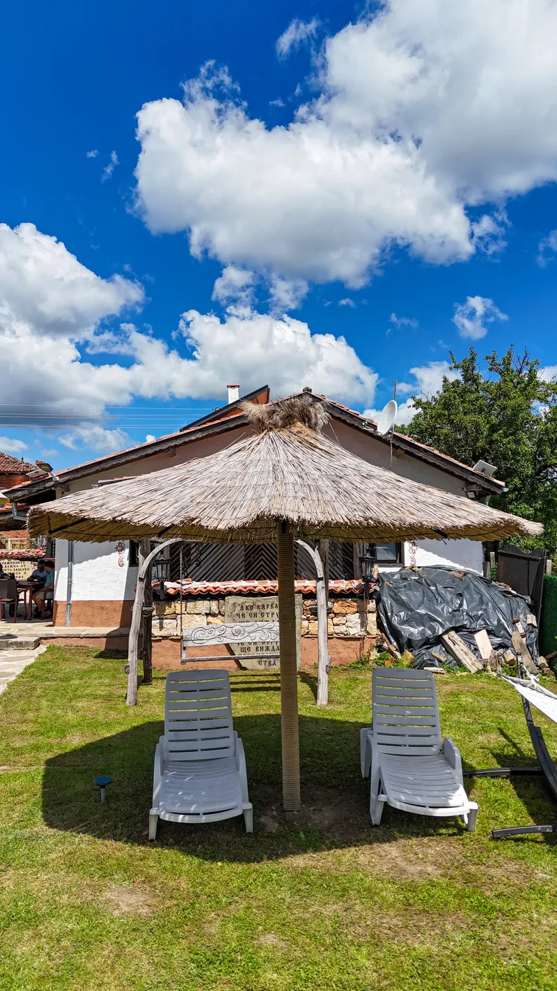 The gazebo and sun loungers